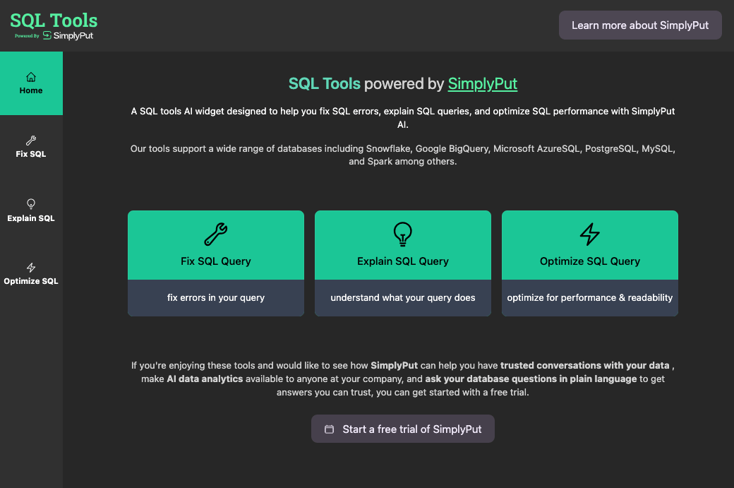 SimplyPut AI SQL tools